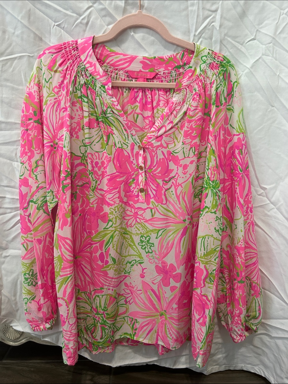 Lilly Pulitzer Pink & Green Floral Henley Tunic